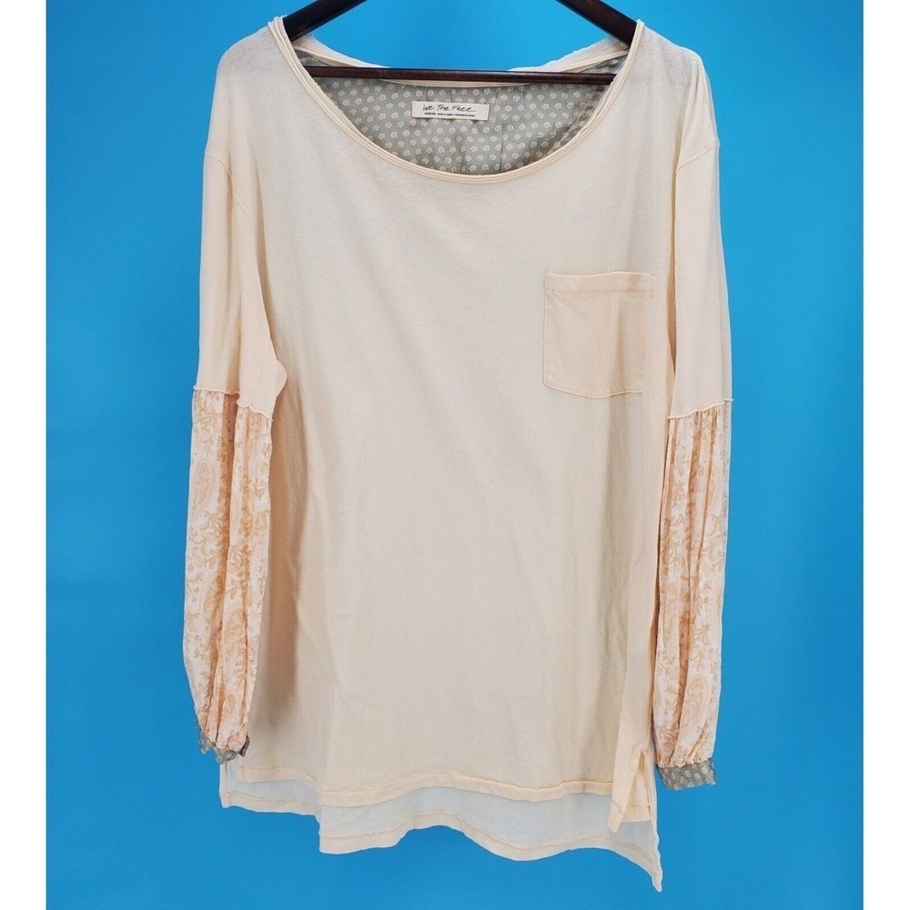 We The Free Free People Cream Boho Mixed Media Floral Balloon‎ Sleeve Top Medium